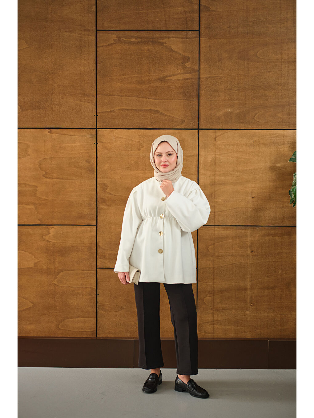 Kadın Beli Lastikli Angora Ceket Beyaz-2