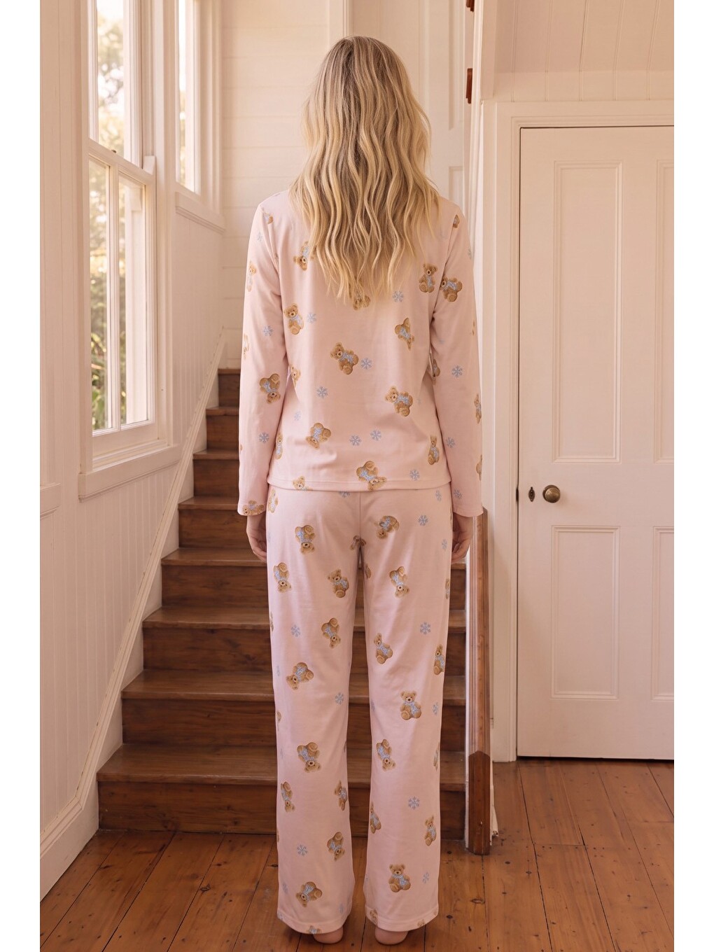 Pembe Desenli Termal Kumaşlı Ultra Soft Yumuşak Düğmeli Örme Pijama Takımı-2