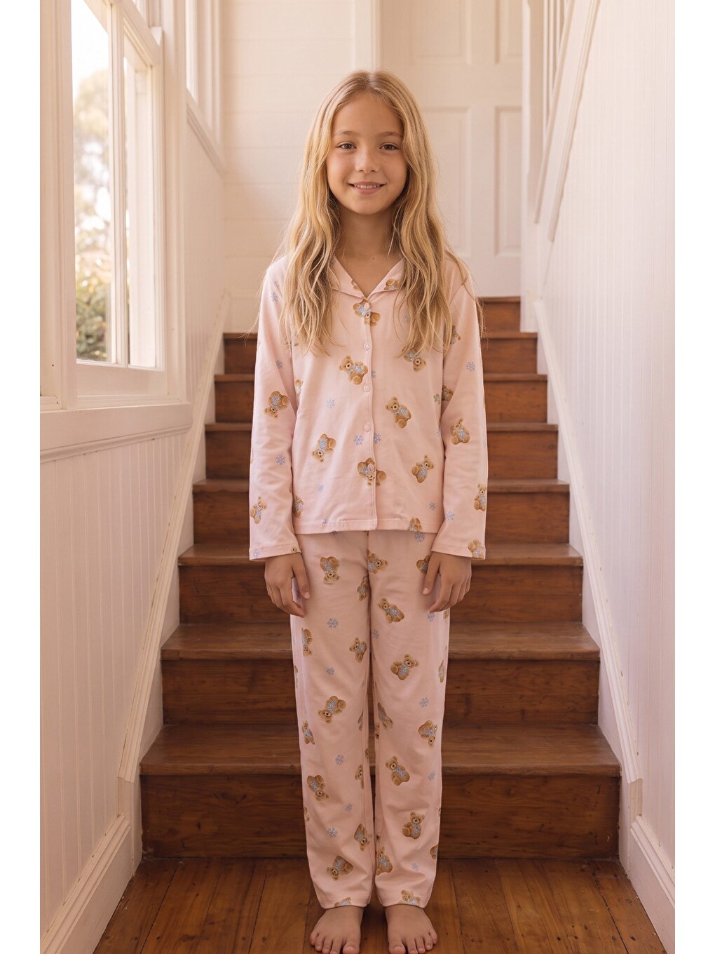 Pembe Desenli Termal Kumaşlı Ultra Soft Yumuşak Düğmeli Örme Pijama Takımı-3