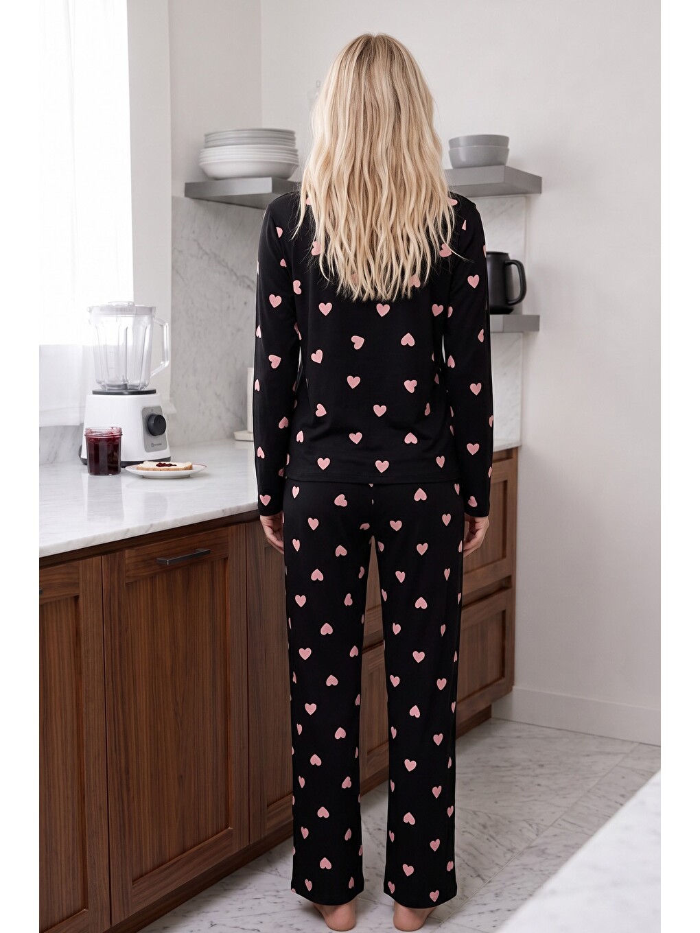 Siyah Desenli Termal Kumaşlı Ultra Soft Yumuşak Örme Pijama Takımı-2