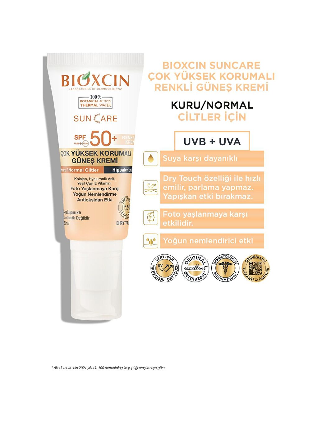 Bioxcin Renksiz Sun Care Kuru-Normal Ciltler Renkli Güneş Kremi Spf 50+ 50 ml - 1