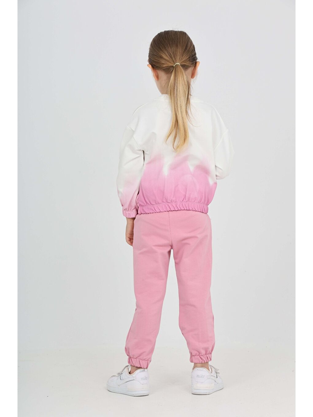 Pembe Kız Çocuk Tram Geçişli Çiçek Baskılı Eşofman Takım-2