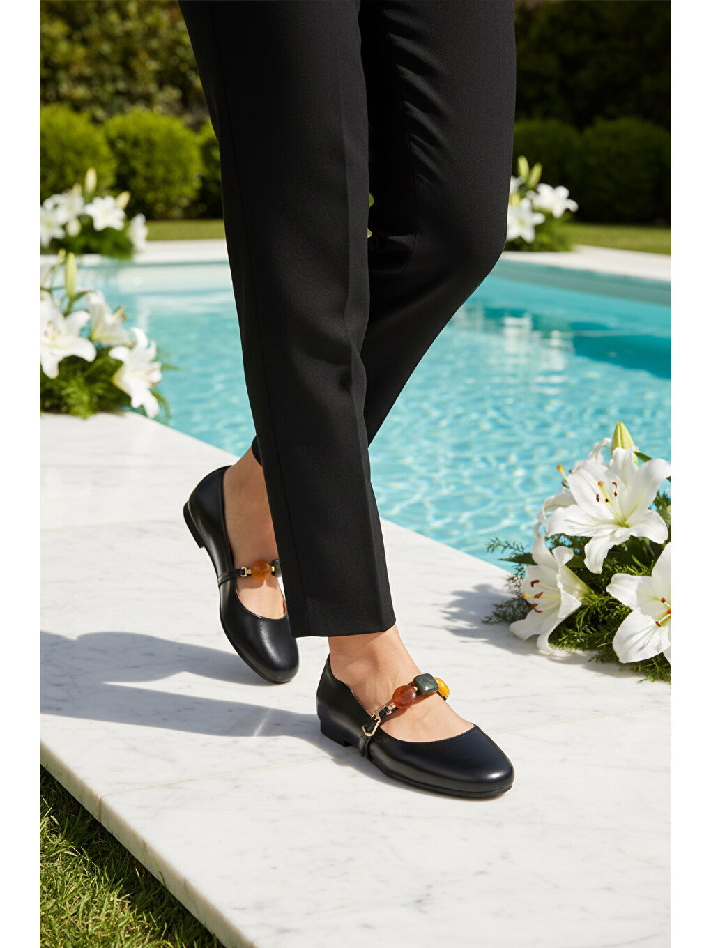 Siyah Kemerli Taşlı Hafif Kadın Babet 312547 Z-2