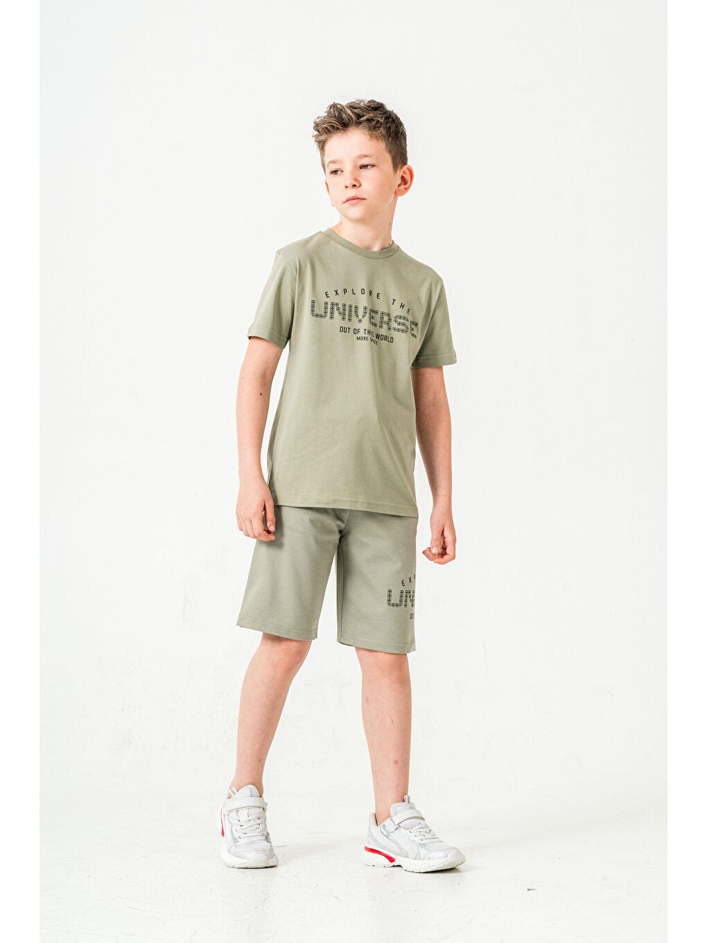 Yeşil Explore The Universe Out Of This World More Space Baskılı Erkek Çocuk Şort - Tişört Takımı-1