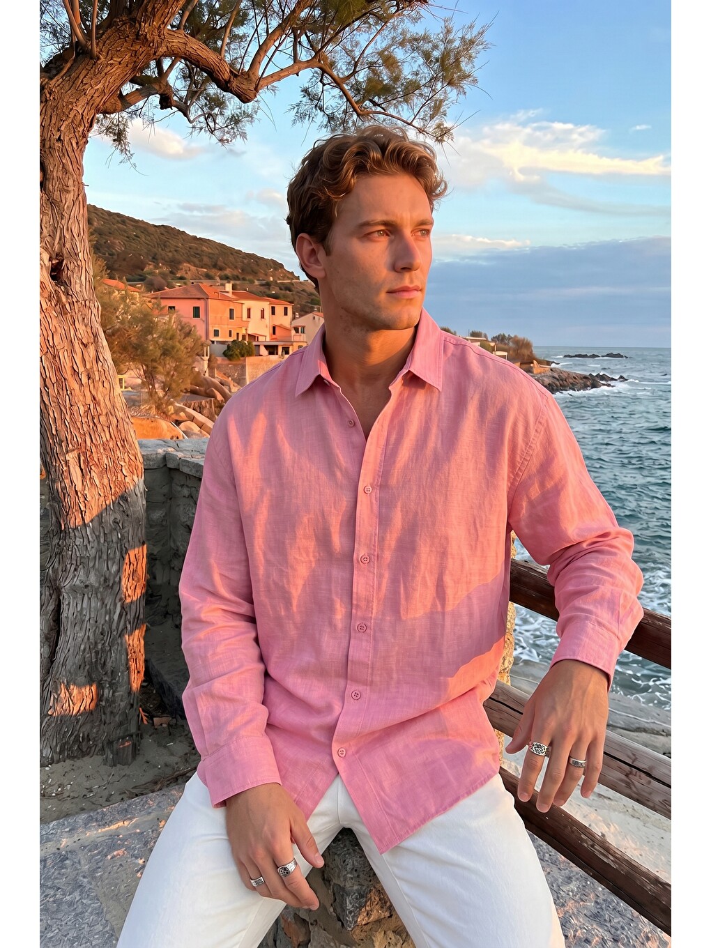 Pembe Jora Premium %100 Pamuk Keten Regular Fit Erkek Gömlek-1