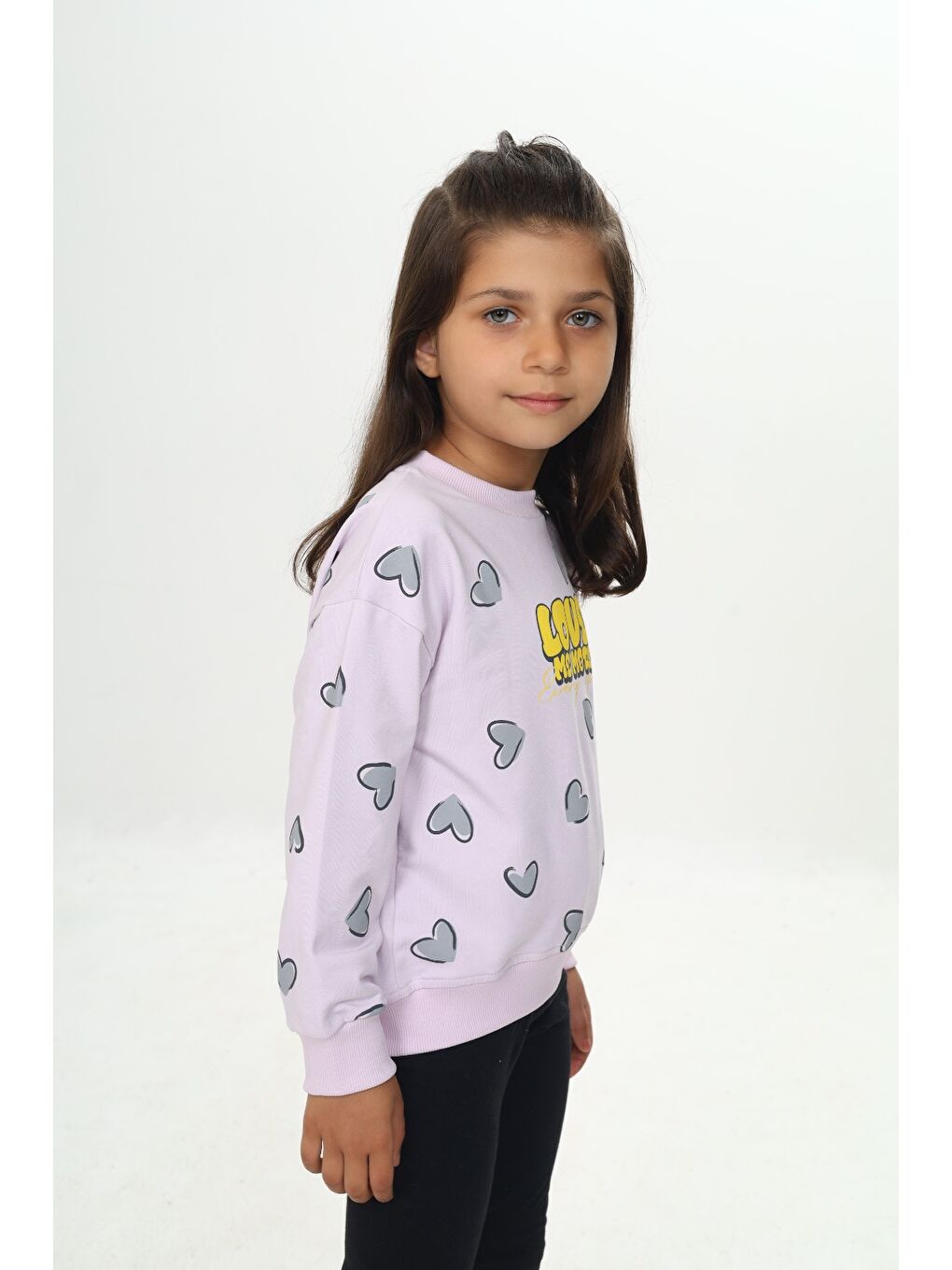 Lila Kız Çocuk Love Kalp Baskılı Sweatshirt-1