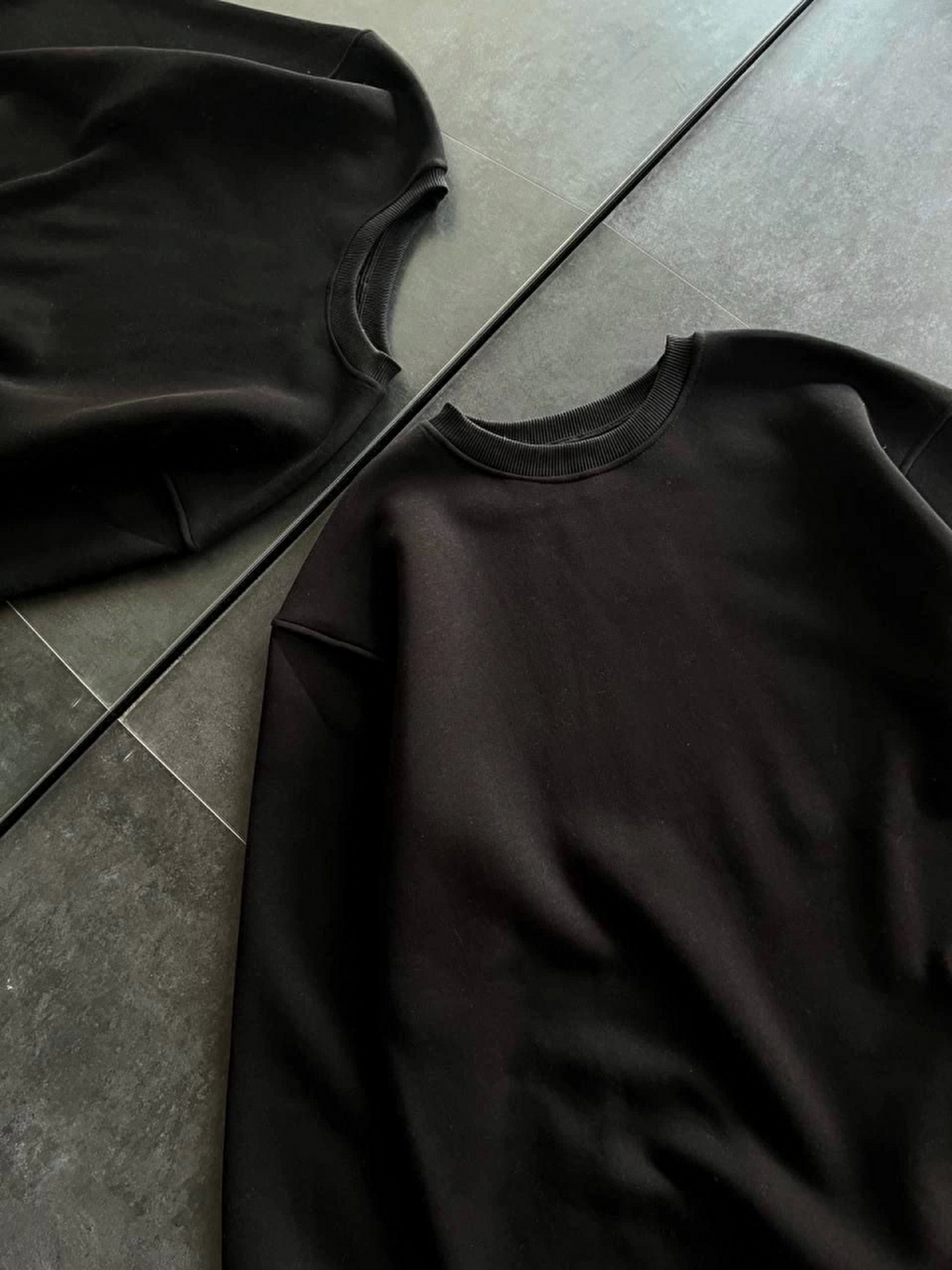 Kışlık Bisiklet Yaka Üç İplik Basic Sweatshirt - Siyah-1