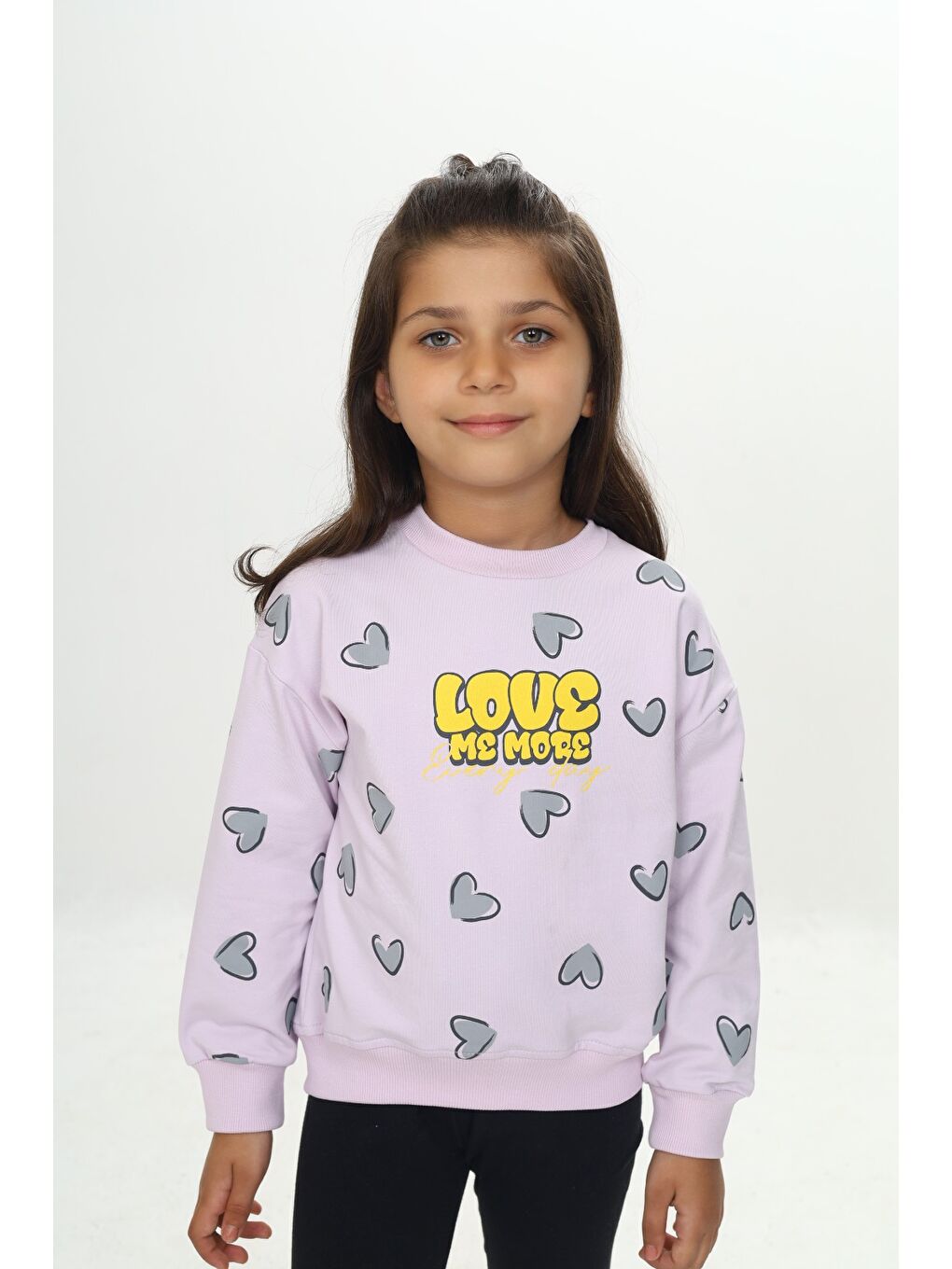 Lila Kız Çocuk Love Kalp Baskılı Sweatshirt-2