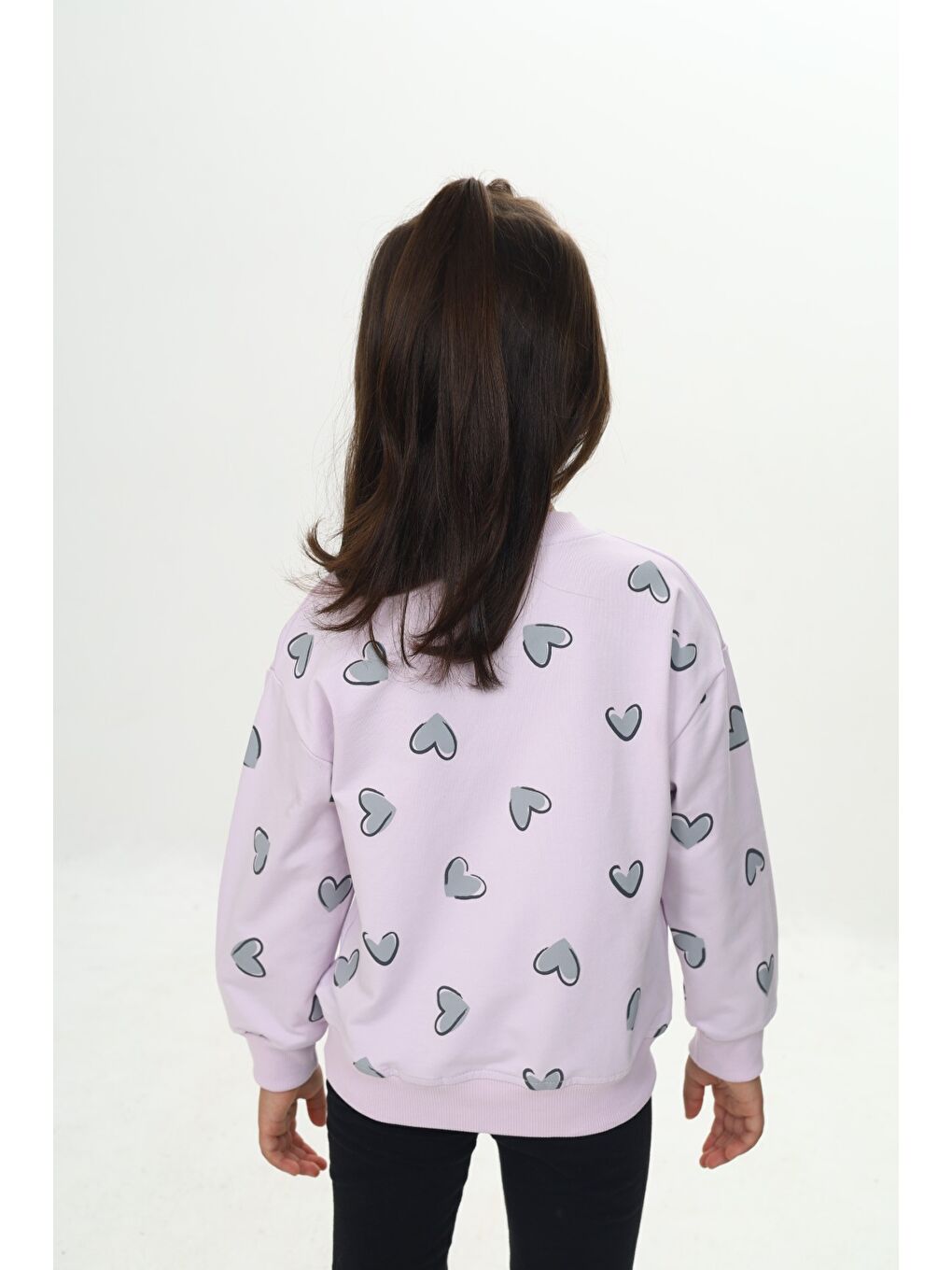 Lila Kız Çocuk Love Kalp Baskılı Sweatshirt-3