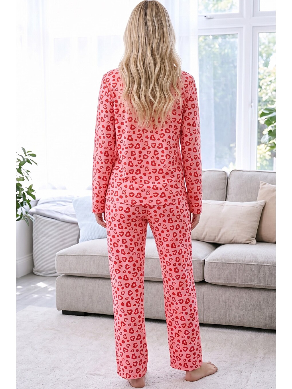 Pembe Desenli Termal Kumaşlı Ultra Soft Yumuşak Düğmeli Örme Pijama Takımı-2