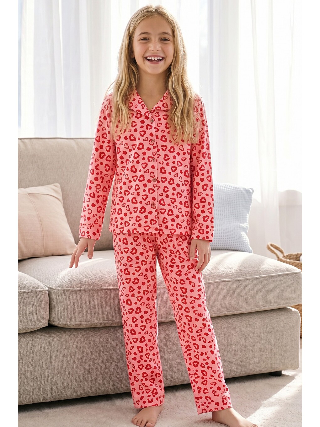 Pembe Desenli Termal Kumaşlı Ultra Soft Yumuşak Düğmeli Örme Pijama Takımı-3