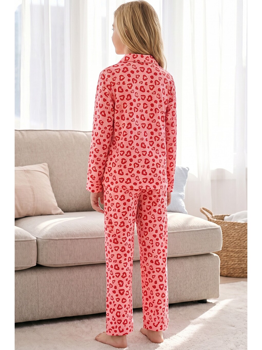Pembe Desenli Termal Kumaşlı Ultra Soft Yumuşak Düğmeli Örme Pijama Takımı-4