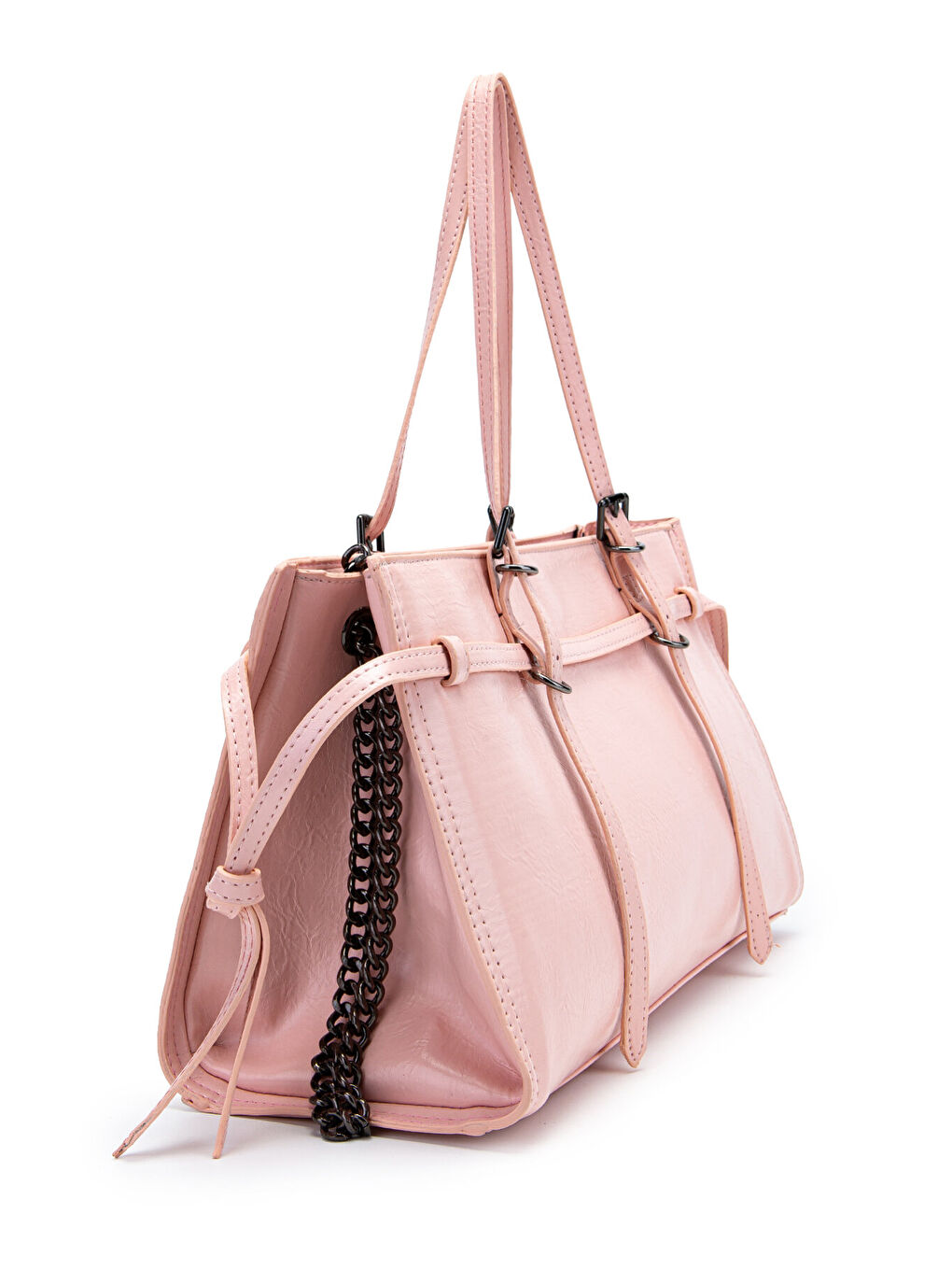 Pembe Siyah Zincir Detaylı Bonnie Kadın Kol Çanta Pudra-1