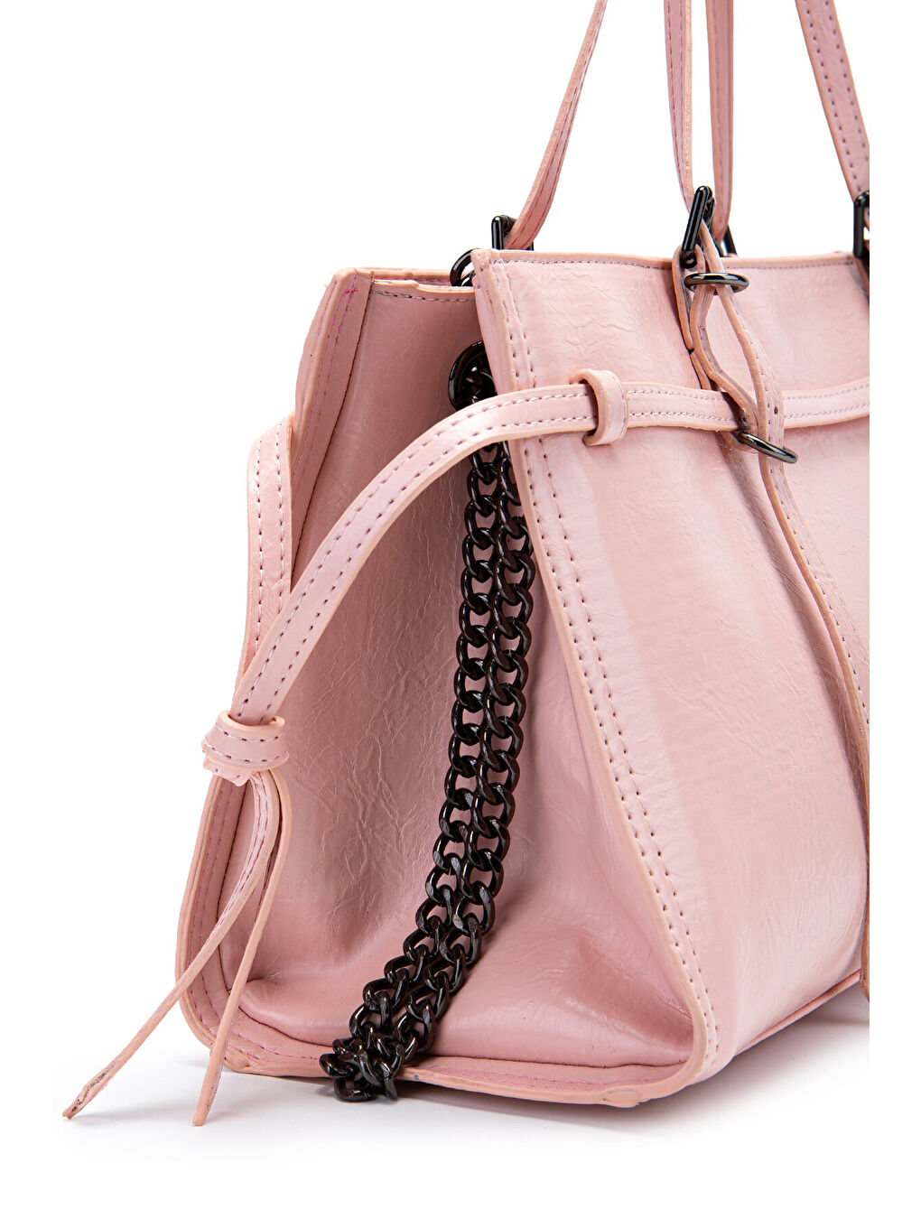 Pembe Siyah Zincir Detaylı Bonnie Kadın Kol Çanta Pudra-2