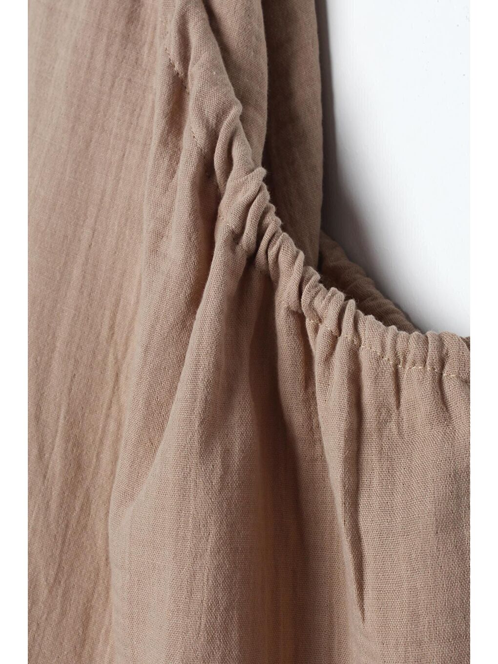 Koyu Bej %100 Pamuk Yanları Büzgü Detaylı Kloş Etek-4