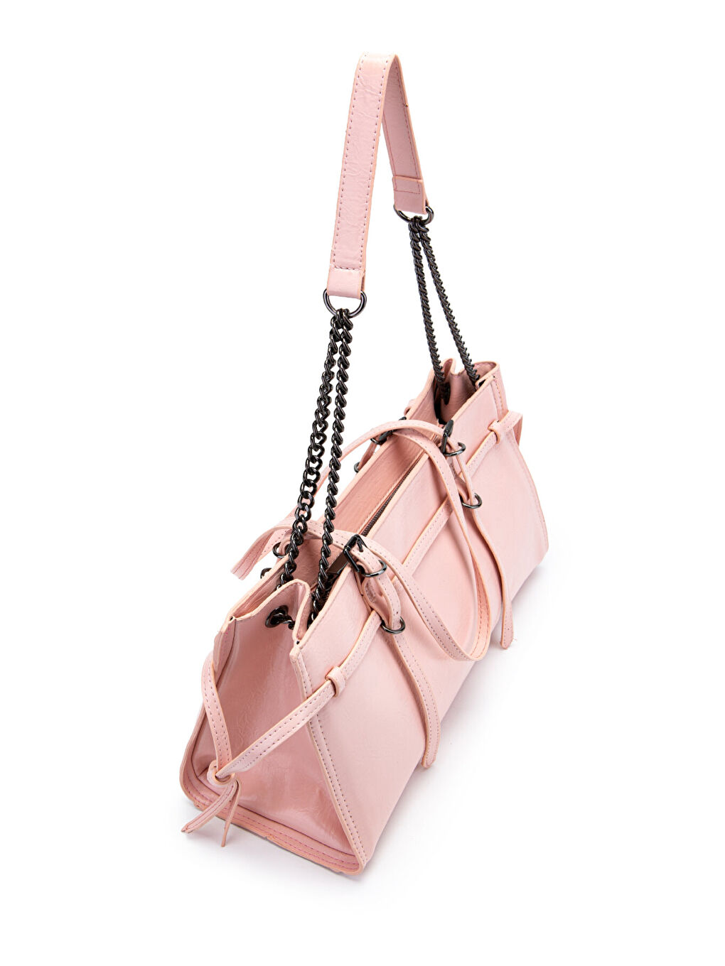 Pembe Siyah Zincir Detaylı Bonnie Kadın Kol Çanta Pudra-3