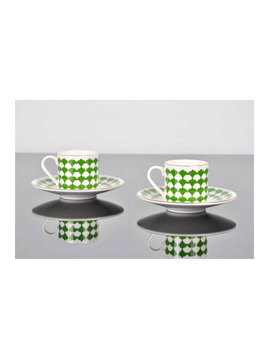 Beyaz Peyda Koyu Yeşil Kahve Fincan Takımı 80cc 2 Kişilik 4 Parça-2