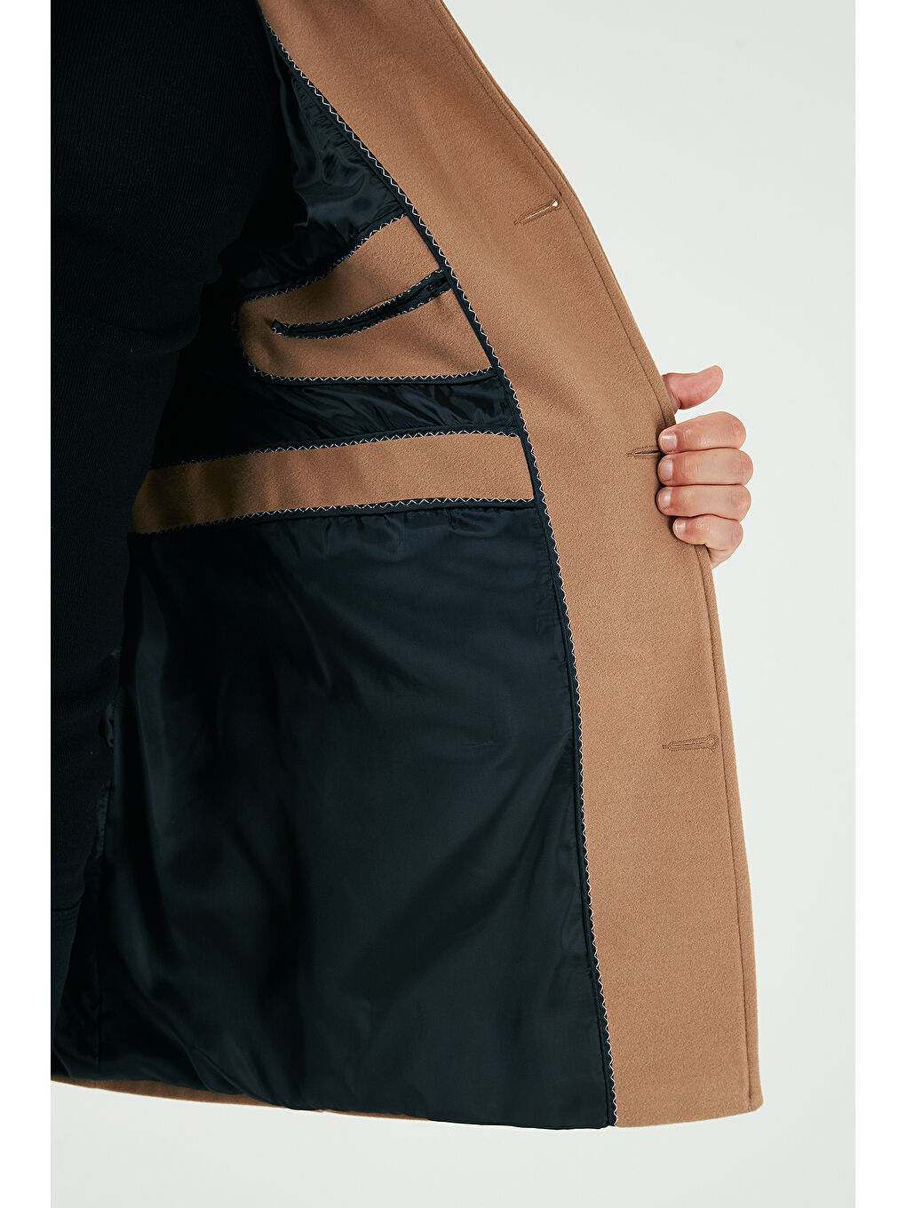 Kahverengi Slim Fit Düğmeli Dik Yaka Kaşe Erkek Kaban 5840099-4