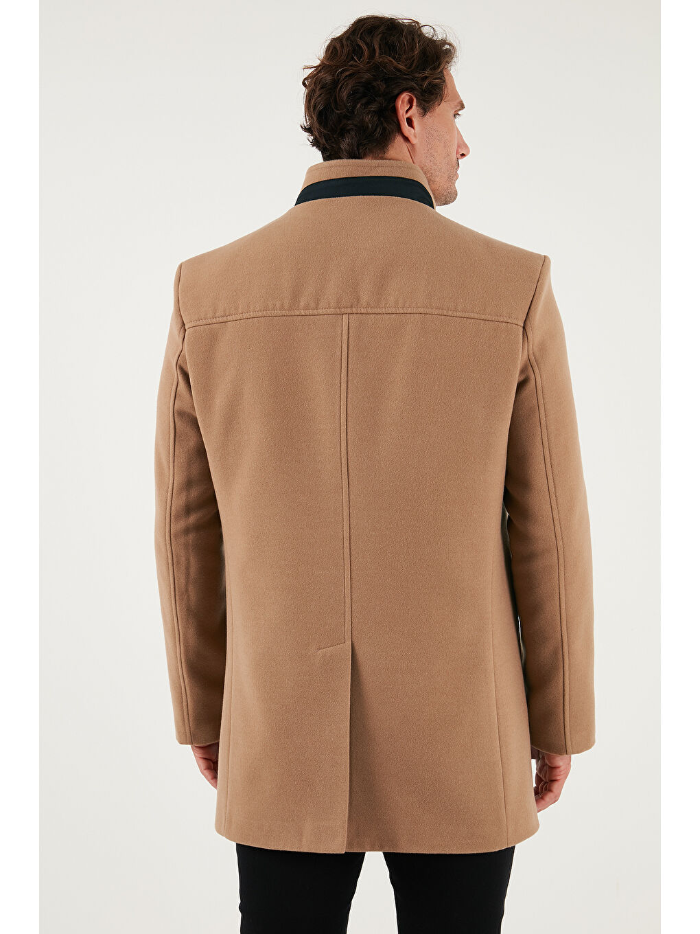 Kahverengi Slim Fit Düğmeli Dik Yaka Kaşe Erkek Kaban 5840099-5