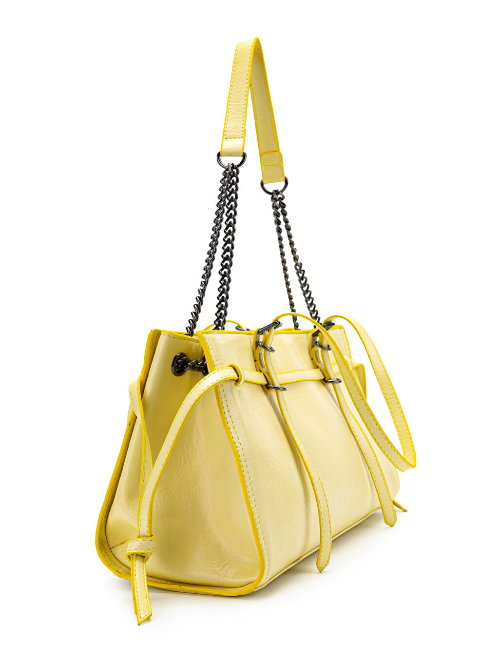 Siyah Zincir Detaylı Bonnie Kadın Kol Çanta Sarı-4