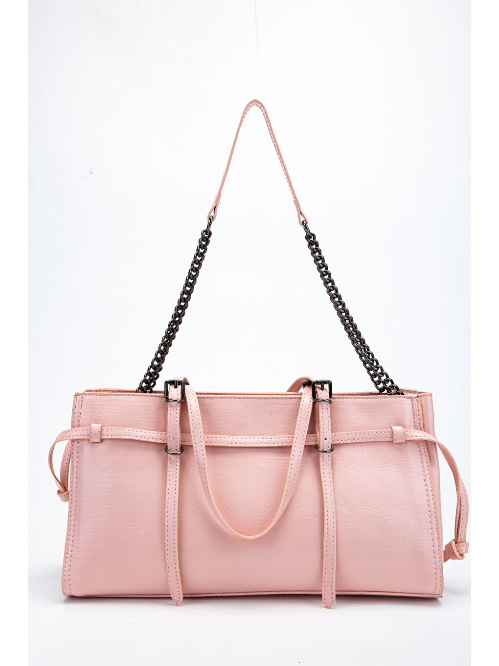 Pembe Siyah Zincir Detaylı Bonnie Kadın Kol Çanta Pudra-4