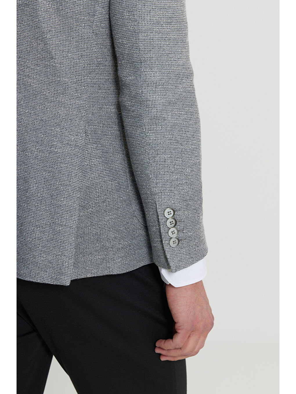Erkek Gri 360 Her Yöne Esneyen Slim Fit Dar Kesim Mono Yaka Armürlü Torba Cepli Blazer Ceket-5
