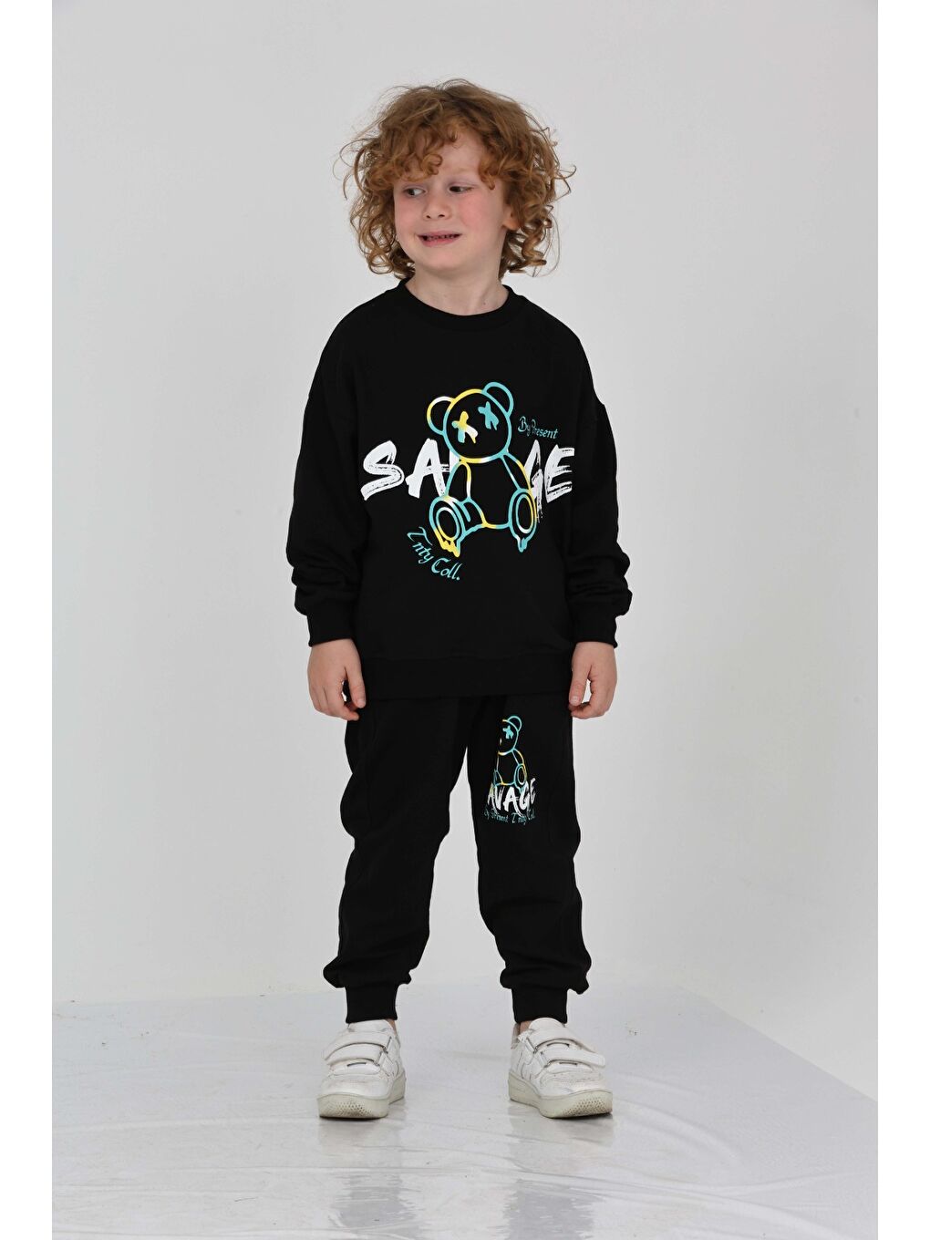 Siyah Erkek Çocuk Savage Baskılı Eşofman Takım