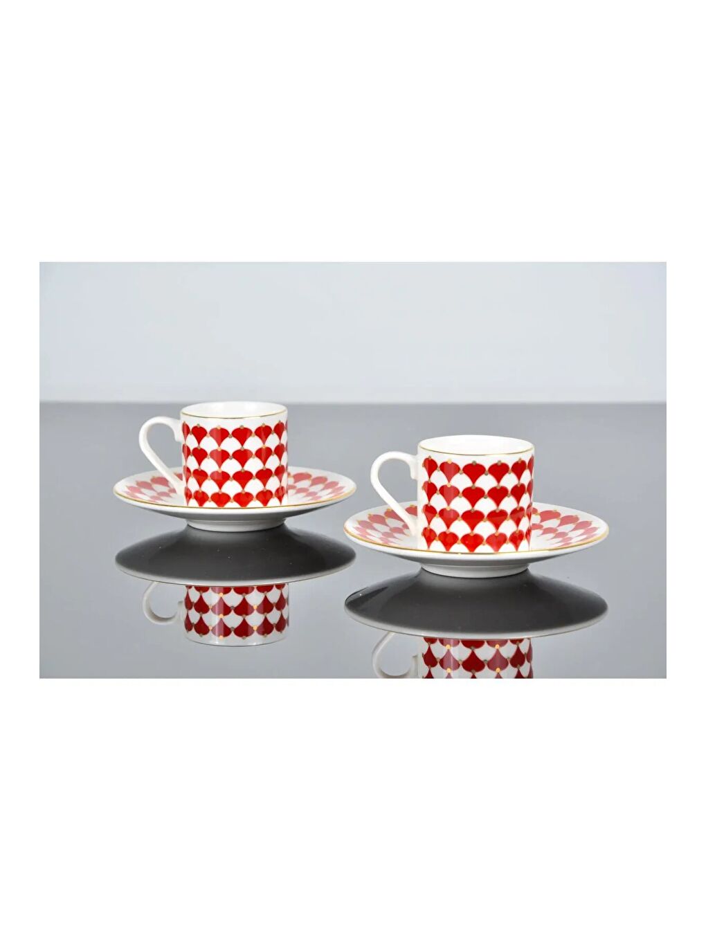 Beyaz Peyda Kırmızı Kahve Fincan Takımı 80cc 2 Kişilik 4 Parça-1