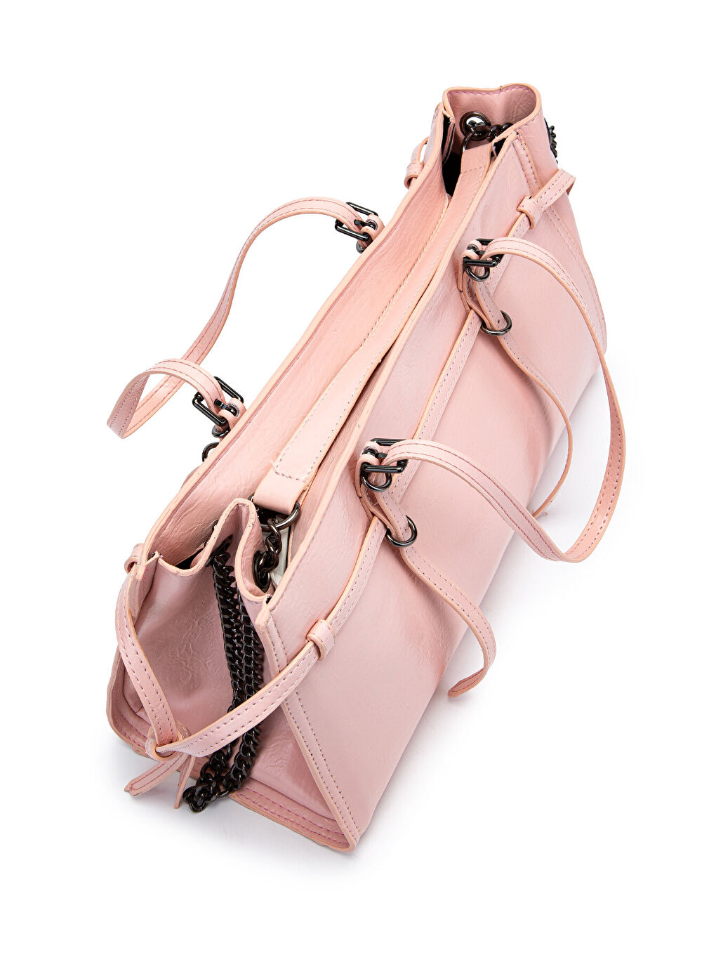 Pembe Siyah Zincir Detaylı Bonnie Kadın Kol Çanta Pudra-6