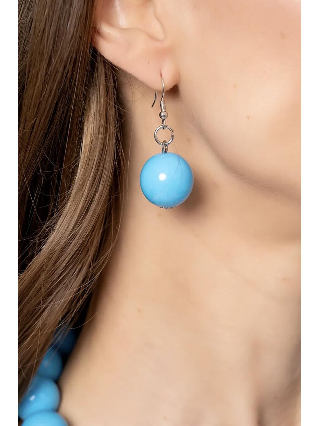 Turkuaz 20mm Büyük Boncuklu Küpe-1