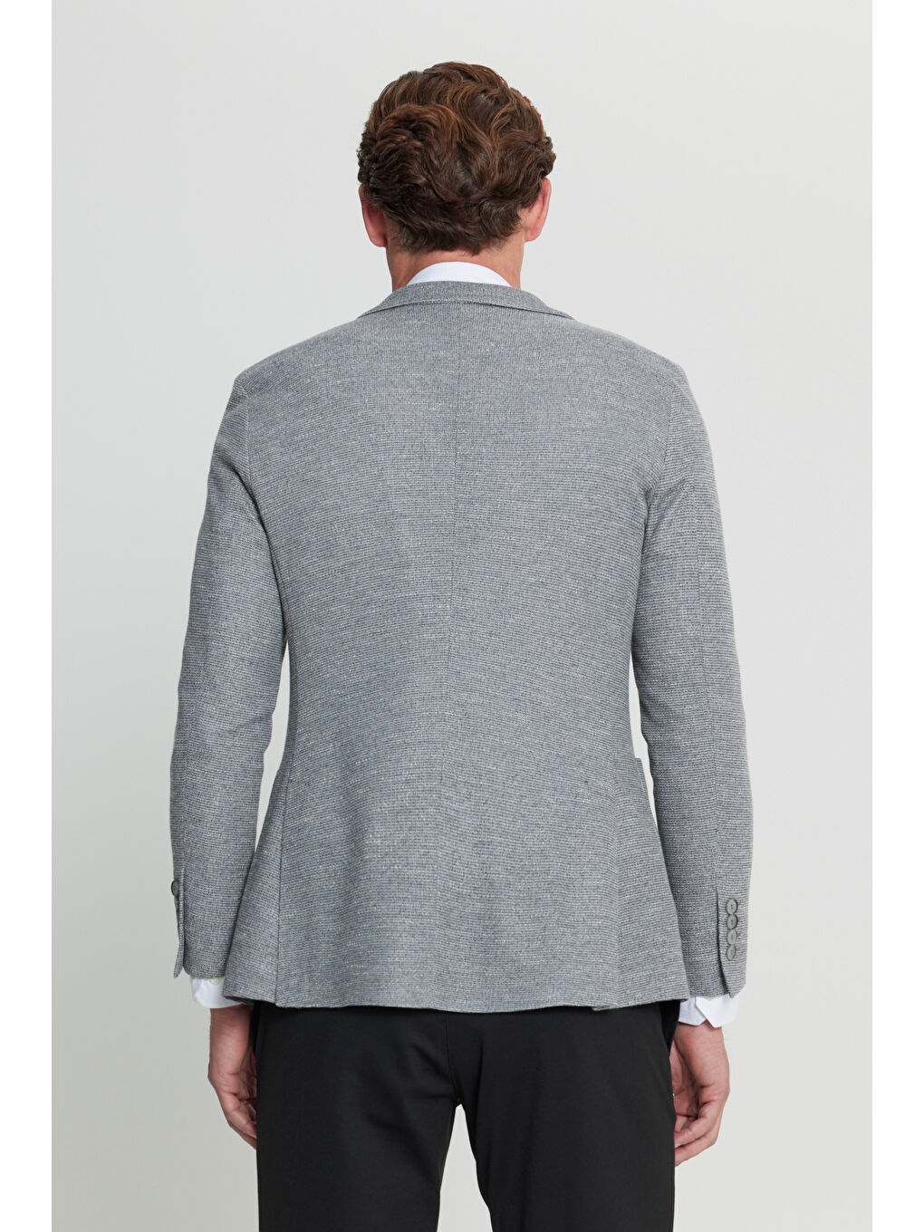 Erkek Gri 360 Her Yöne Esneyen Slim Fit Dar Kesim Mono Yaka Armürlü Torba Cepli Blazer Ceket-6