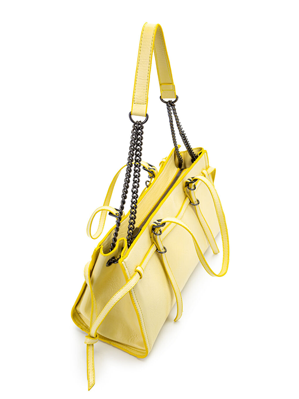 Siyah Zincir Detaylı Bonnie Kadın Kol Çanta Sarı-5