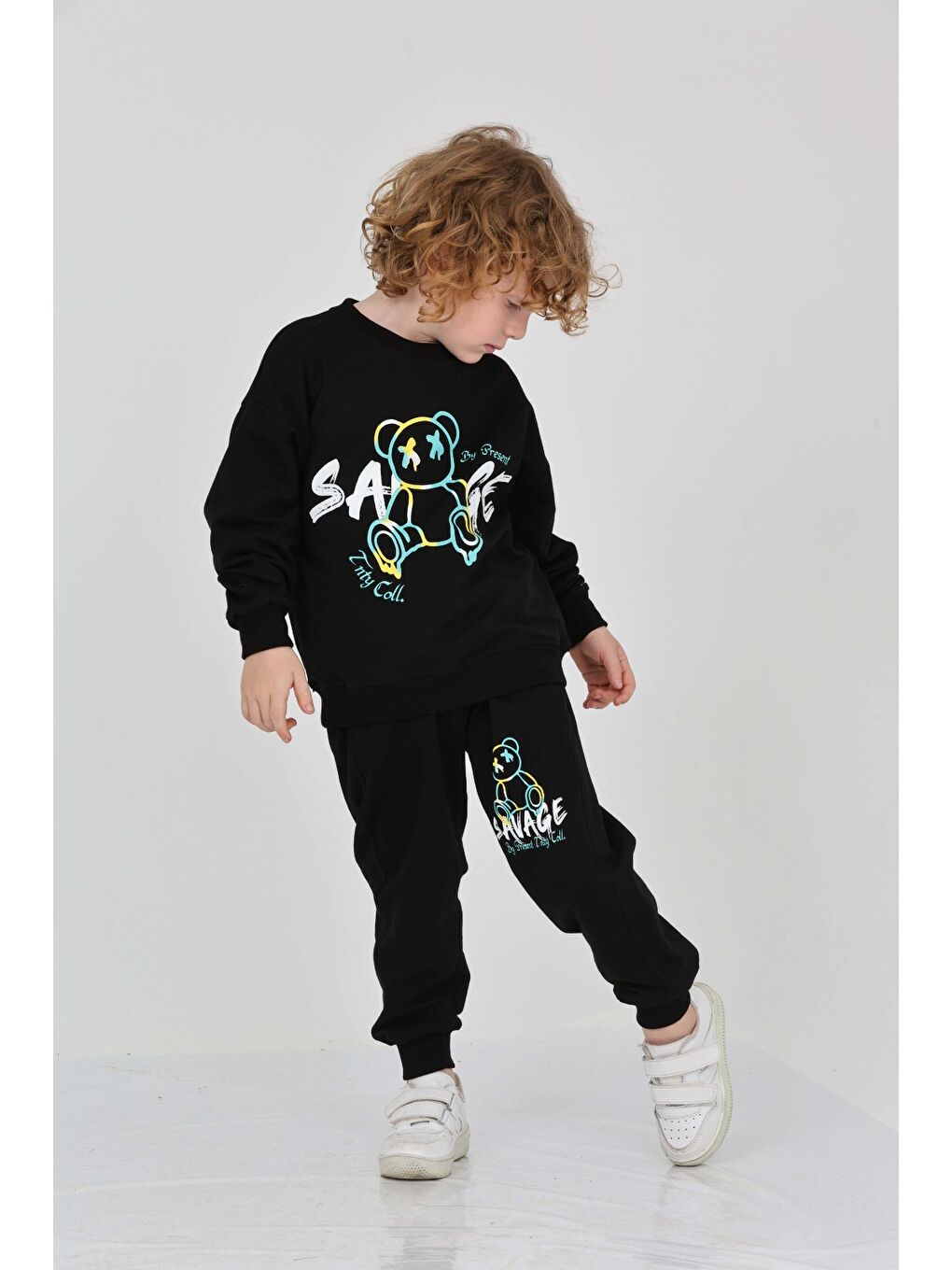 Siyah Erkek Çocuk Savage Baskılı Eşofman Takım-1