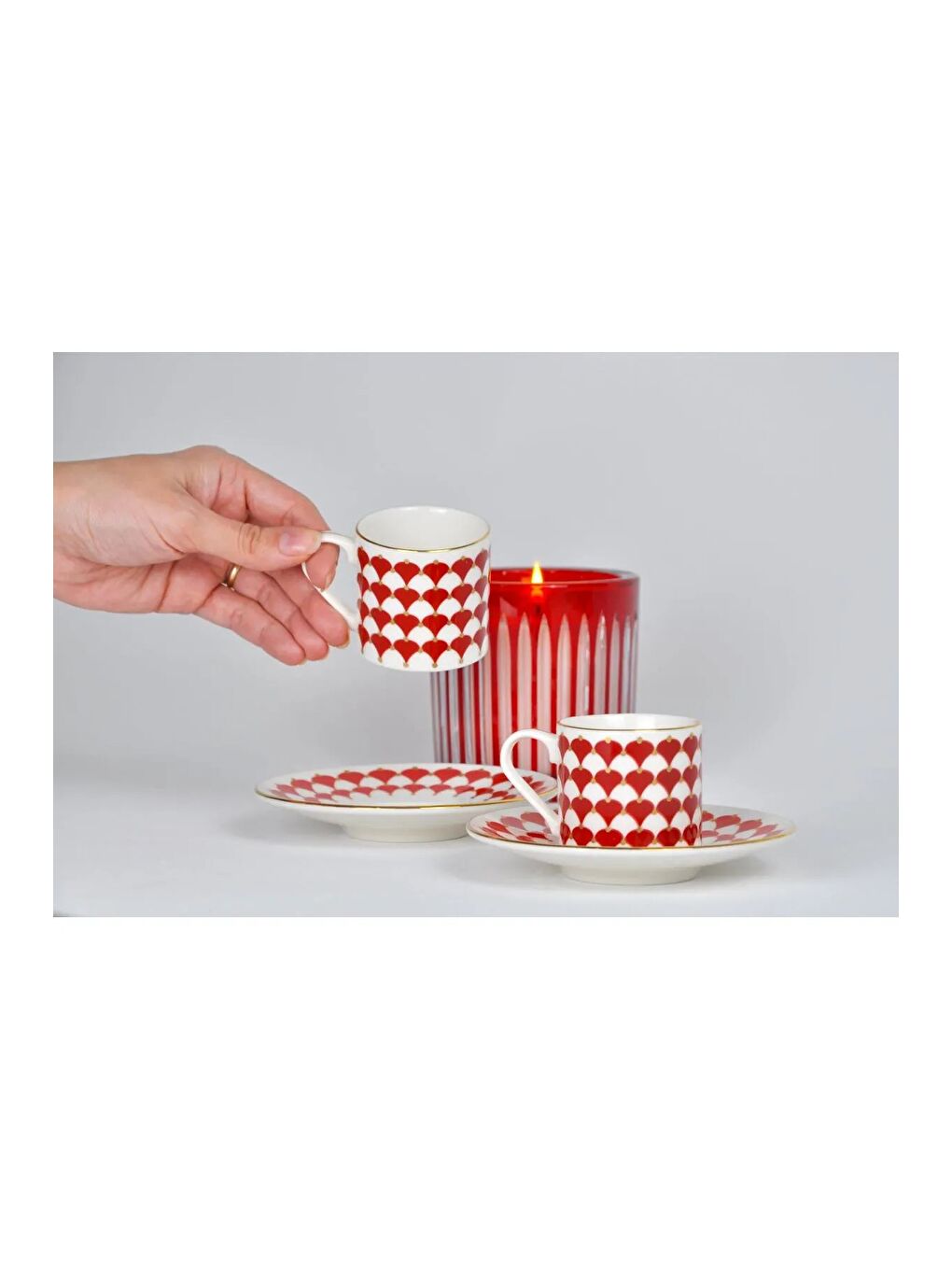 Beyaz Peyda Kırmızı Kahve Fincan Takımı 80cc 2 Kişilik 4 Parça-3