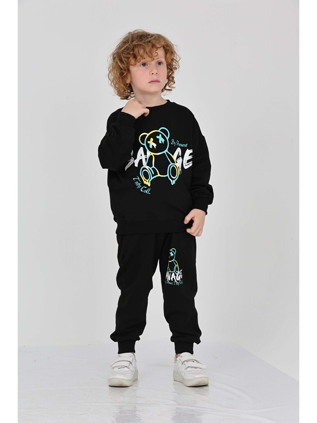 Siyah Erkek Çocuk Savage Baskılı Eşofman Takım-2