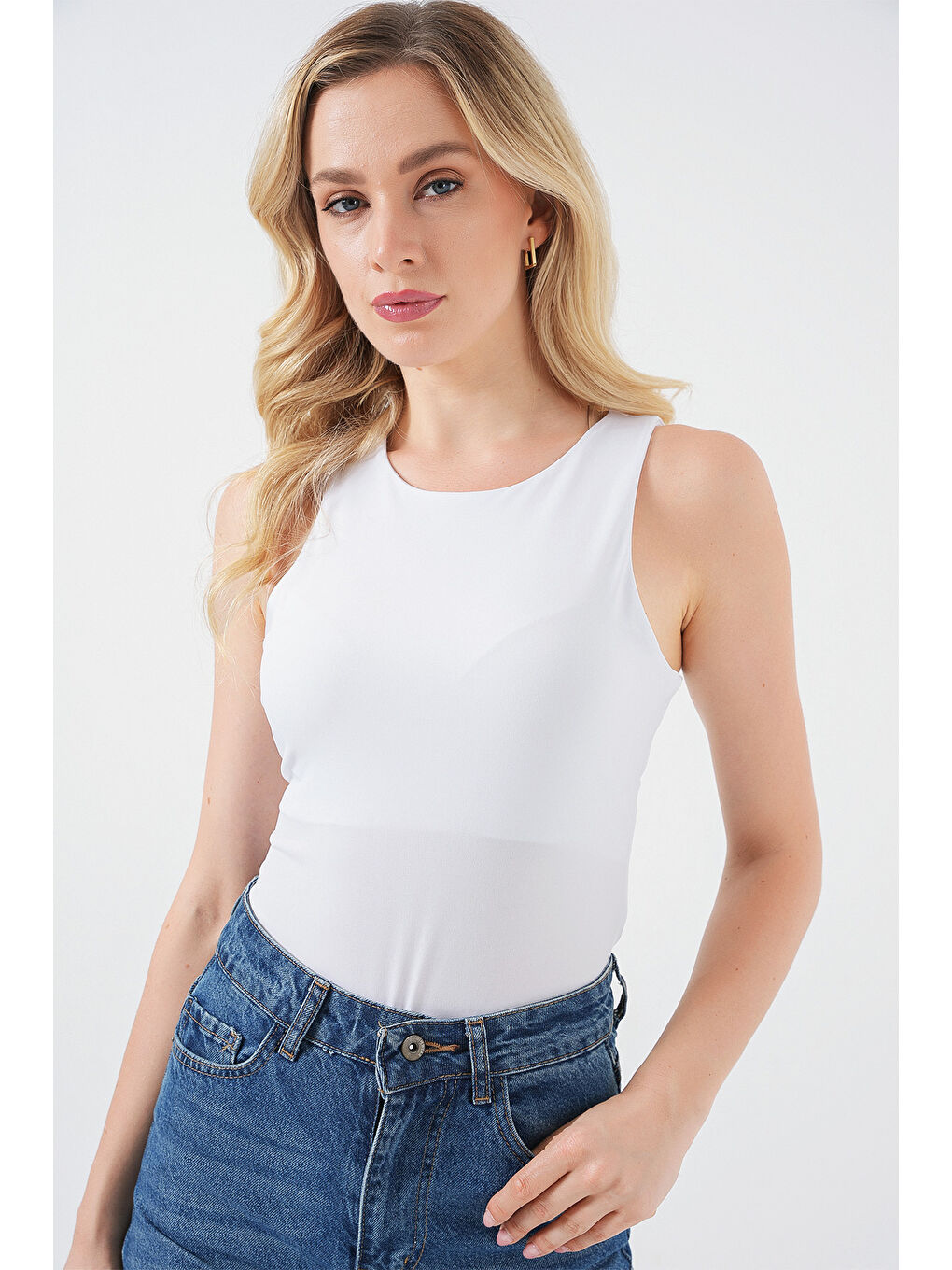 Kadın Halter Yaka Çıtçıtlı Body 972 - Beyaz-2