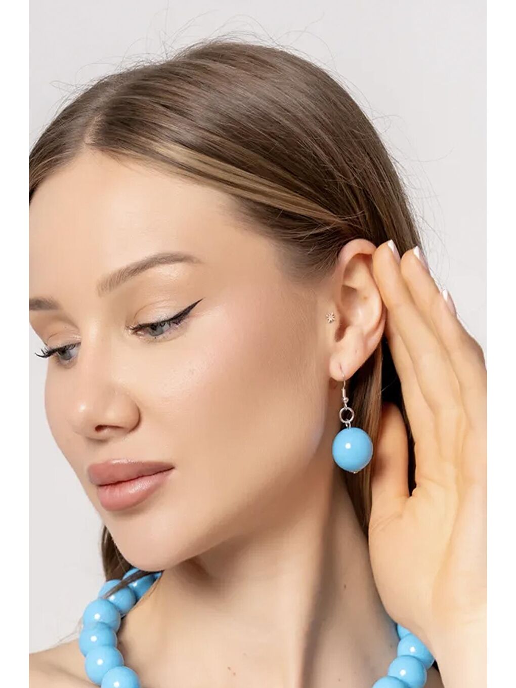 Turkuaz 20mm Büyük Boncuklu Küpe-2