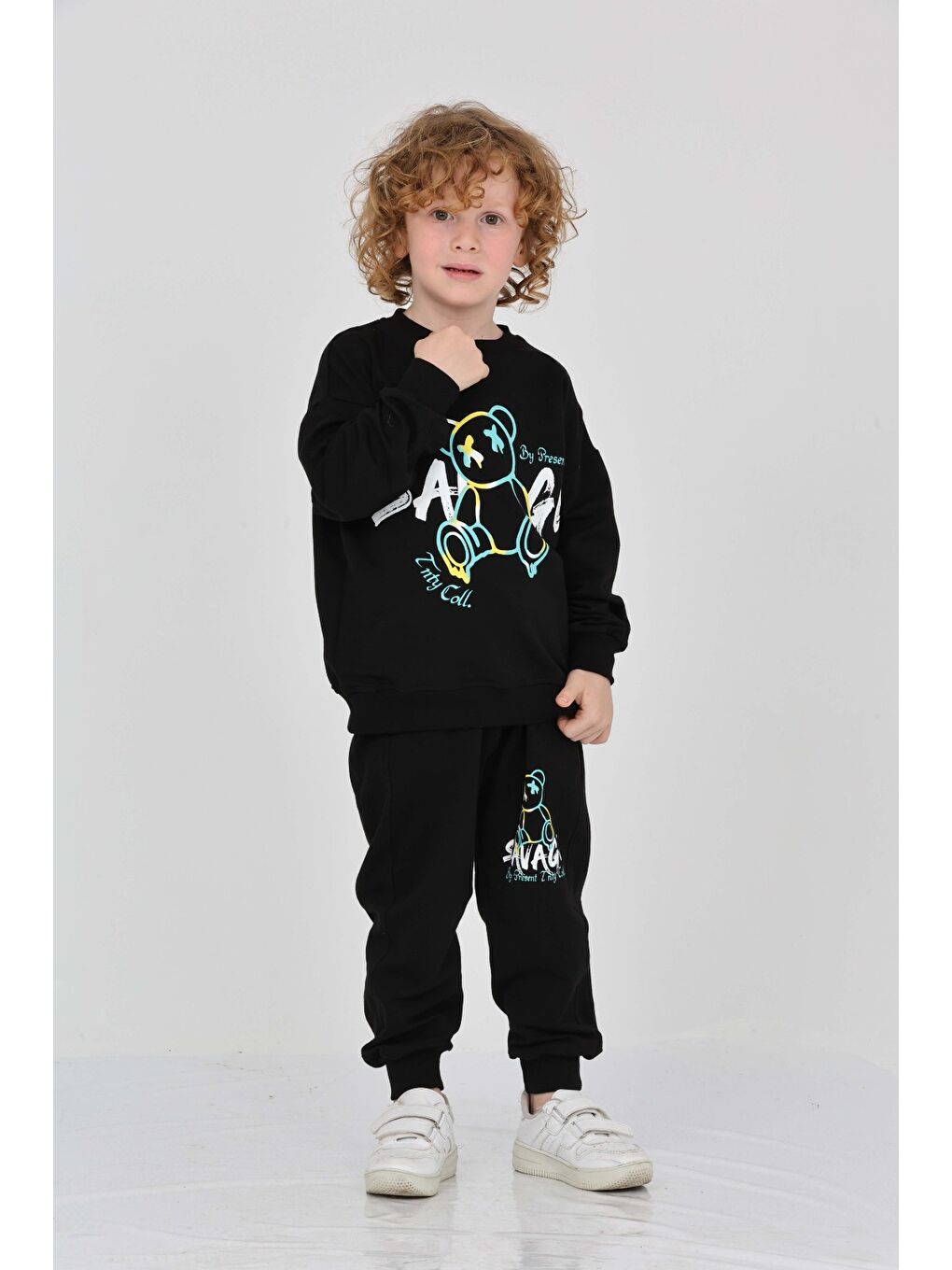 Siyah Erkek Çocuk Savage Baskılı Eşofman Takım-3