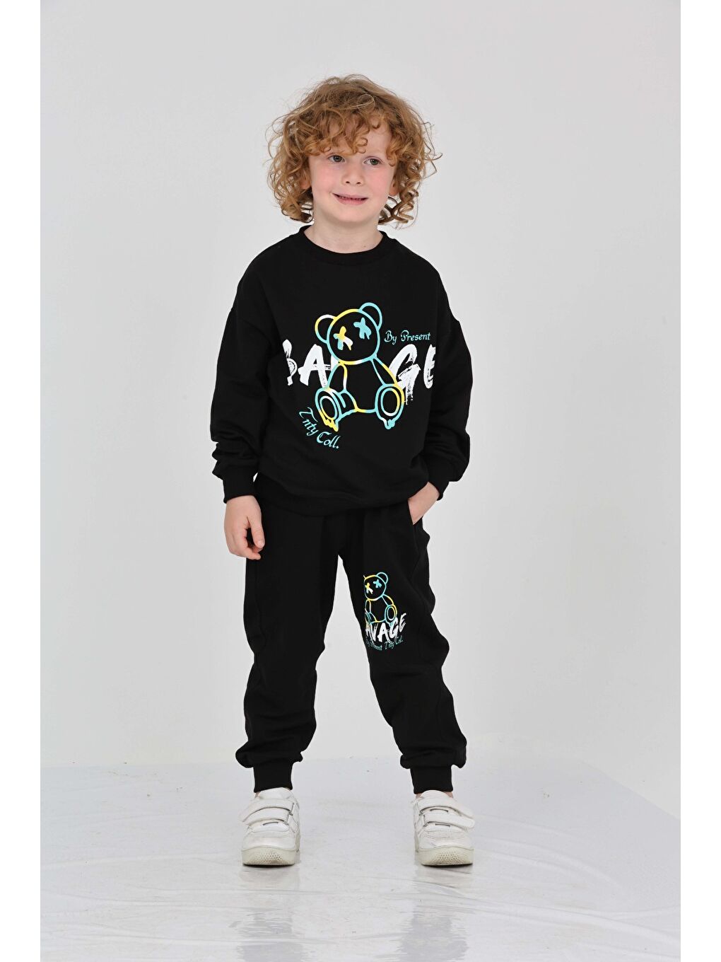Siyah Erkek Çocuk Savage Baskılı Eşofman Takım-4