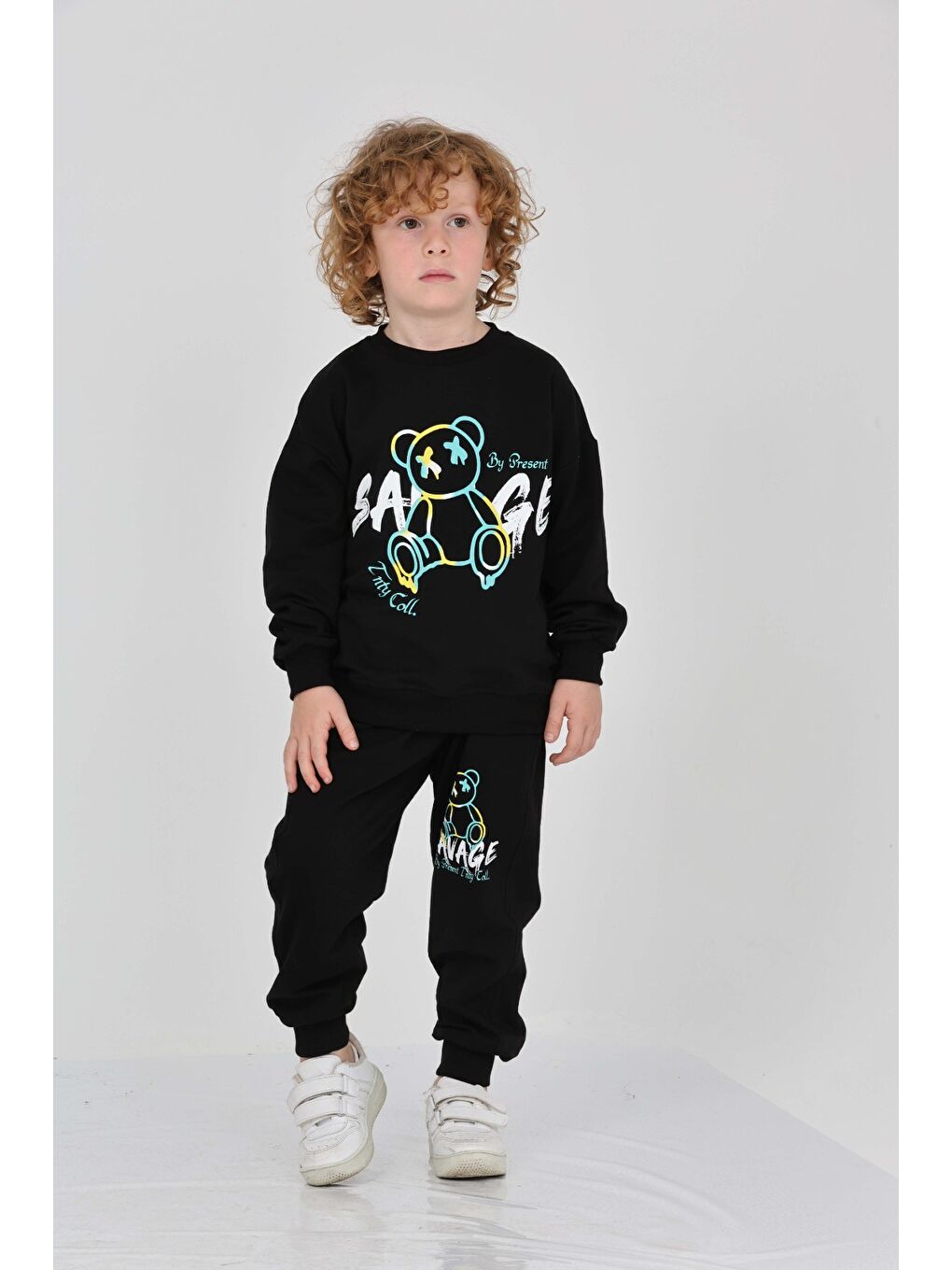 Siyah Erkek Çocuk Savage Baskılı Eşofman Takım-5