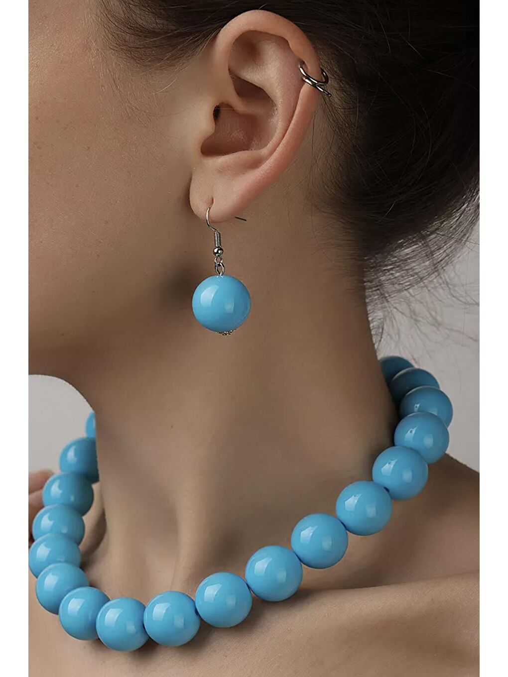 Turkuaz 20mm Büyük Boncuklu Küpe-3