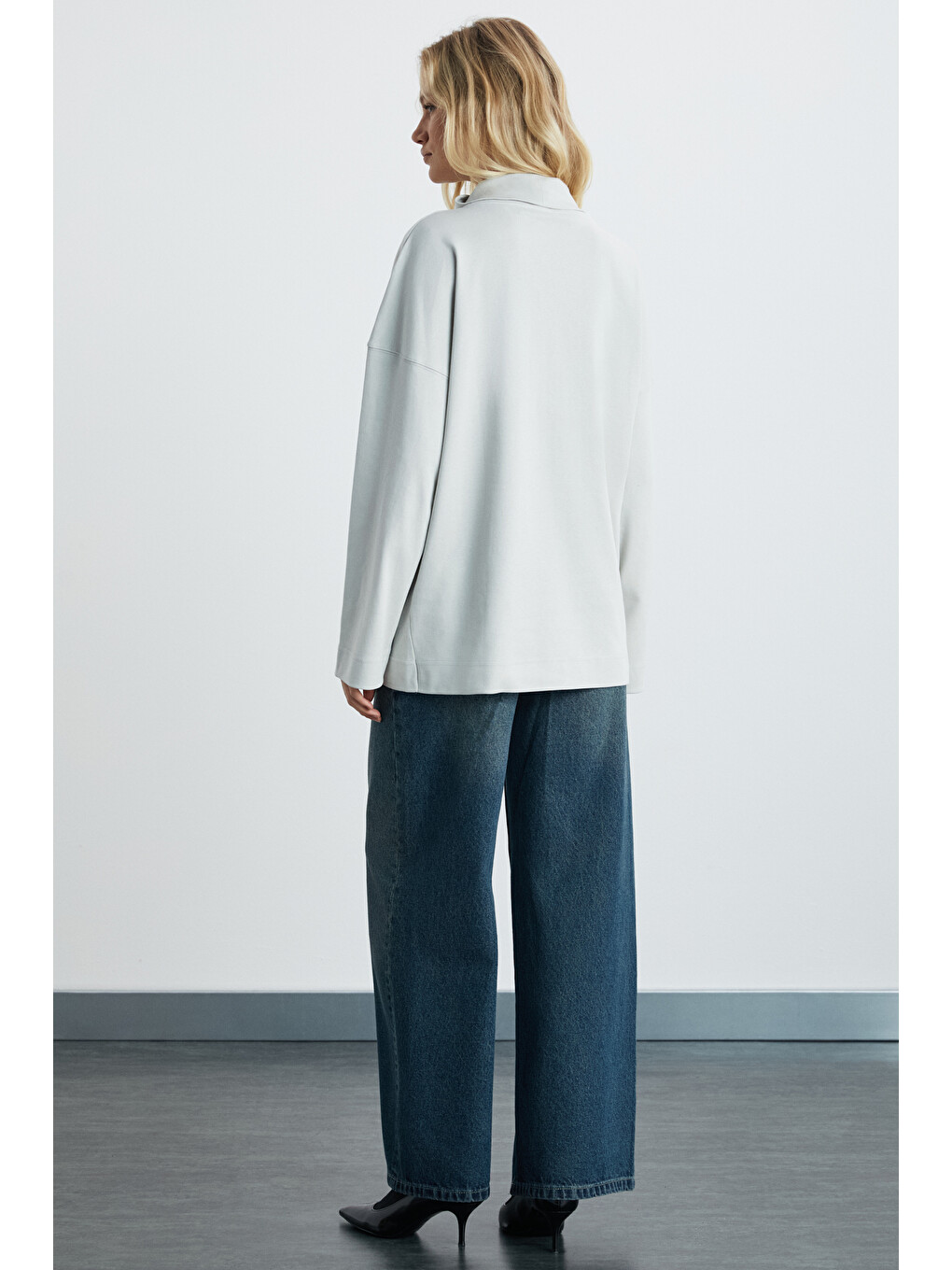 Hermıone Kadın İnterlok Kumaşlı Hafif Bogazlı Oversize Modest Gri Sweatshirt-5