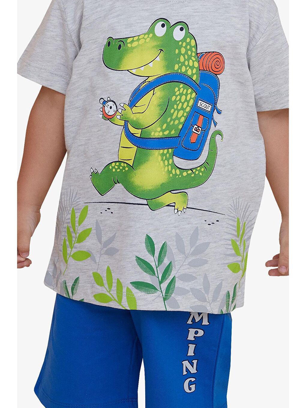 Bej Erkek Çocuk Şortlu Takım Kampçı Timsah Baskılı Açık Gri Melanj (2-5 Yaş)-7