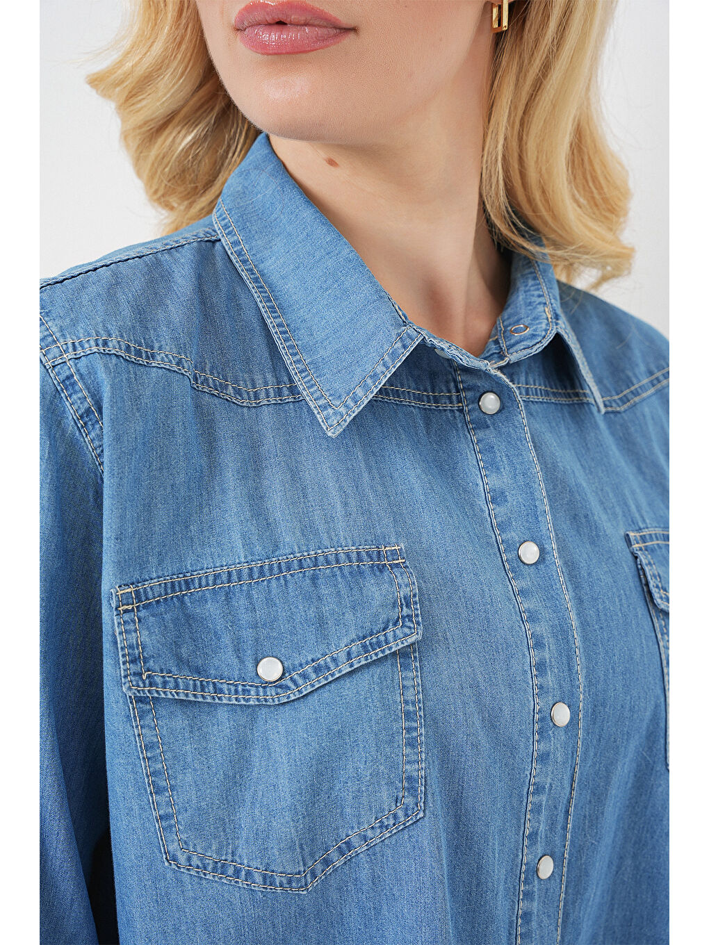 Kadın Uzun Jean Gömlek 20318 - Mavi-4