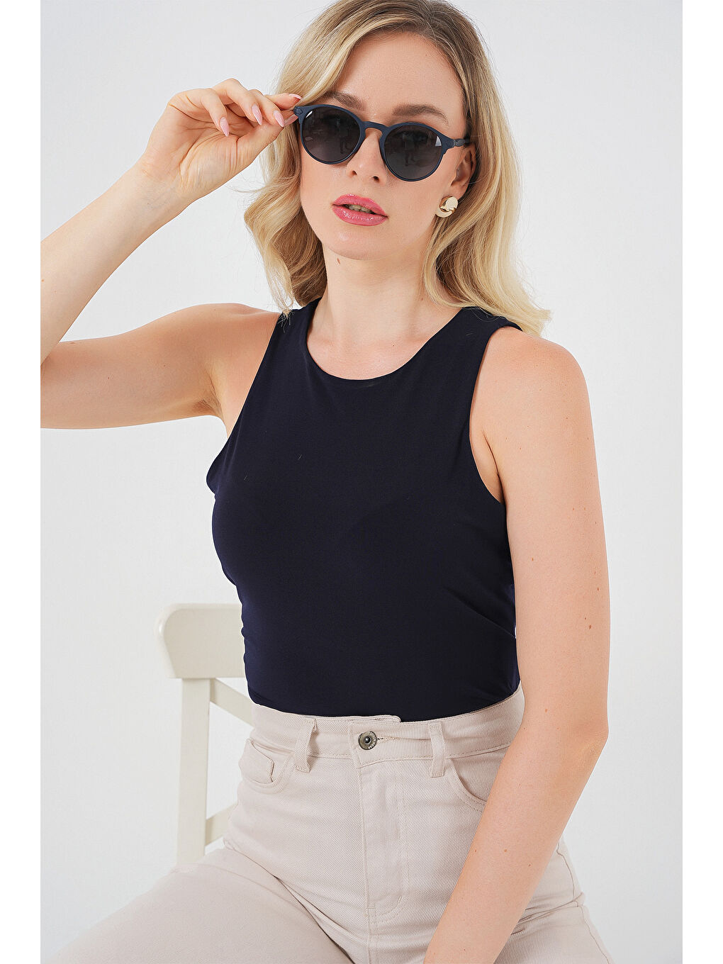 Kadın Halter Yaka Çıtçıtlı Body 972 - Lacivert