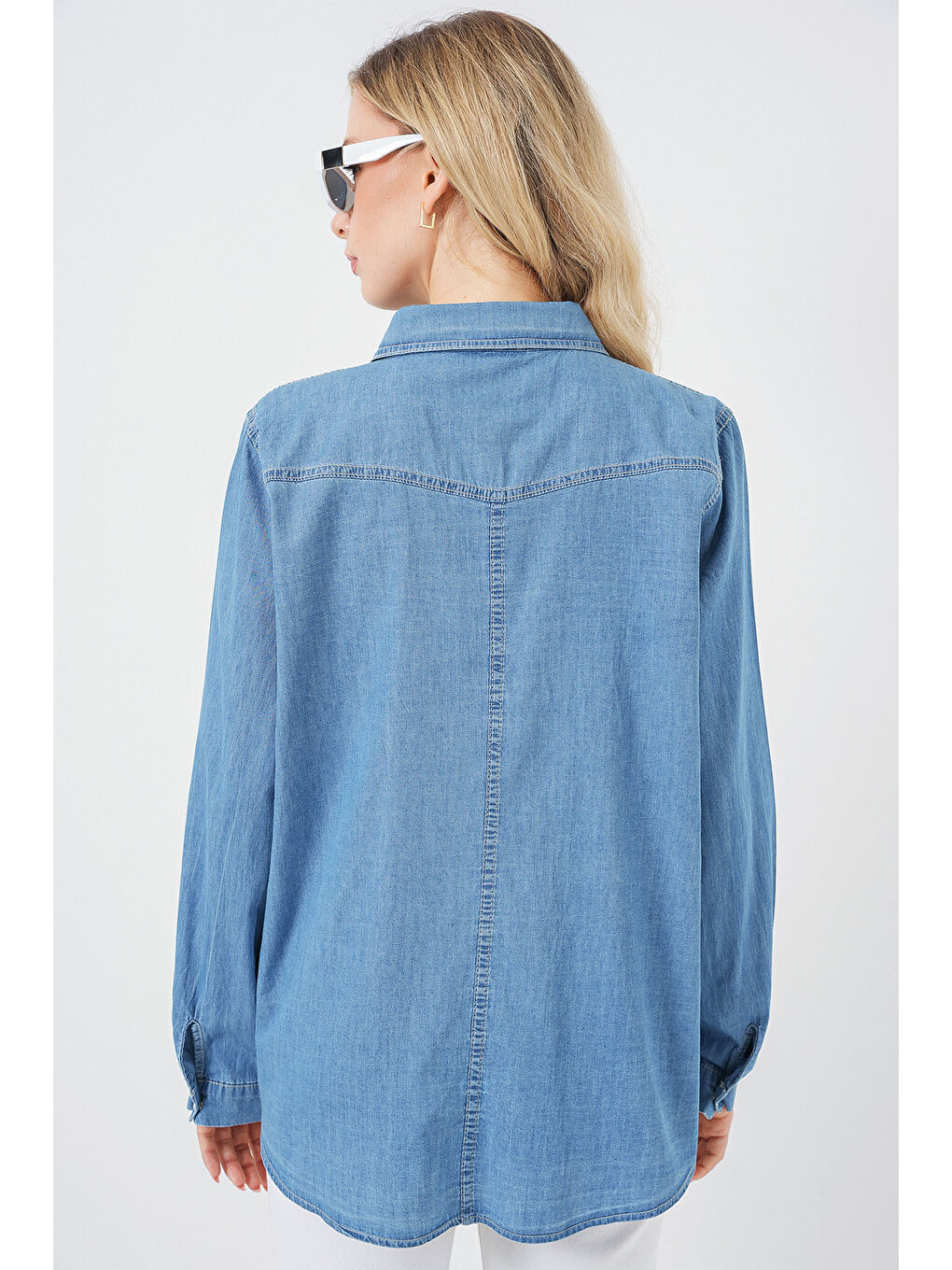 Kadın Uzun Jean Gömlek 20318 - Mavi-5