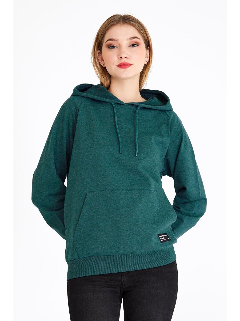 MMETALIC Petrol Kadın Yeşil Kapüşonlu Basic Örme Sweatshirt