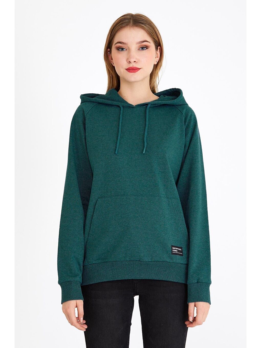 MMETALIC Petrol Kadın Yeşil Kapüşonlu Basic Örme Sweatshirt - 2