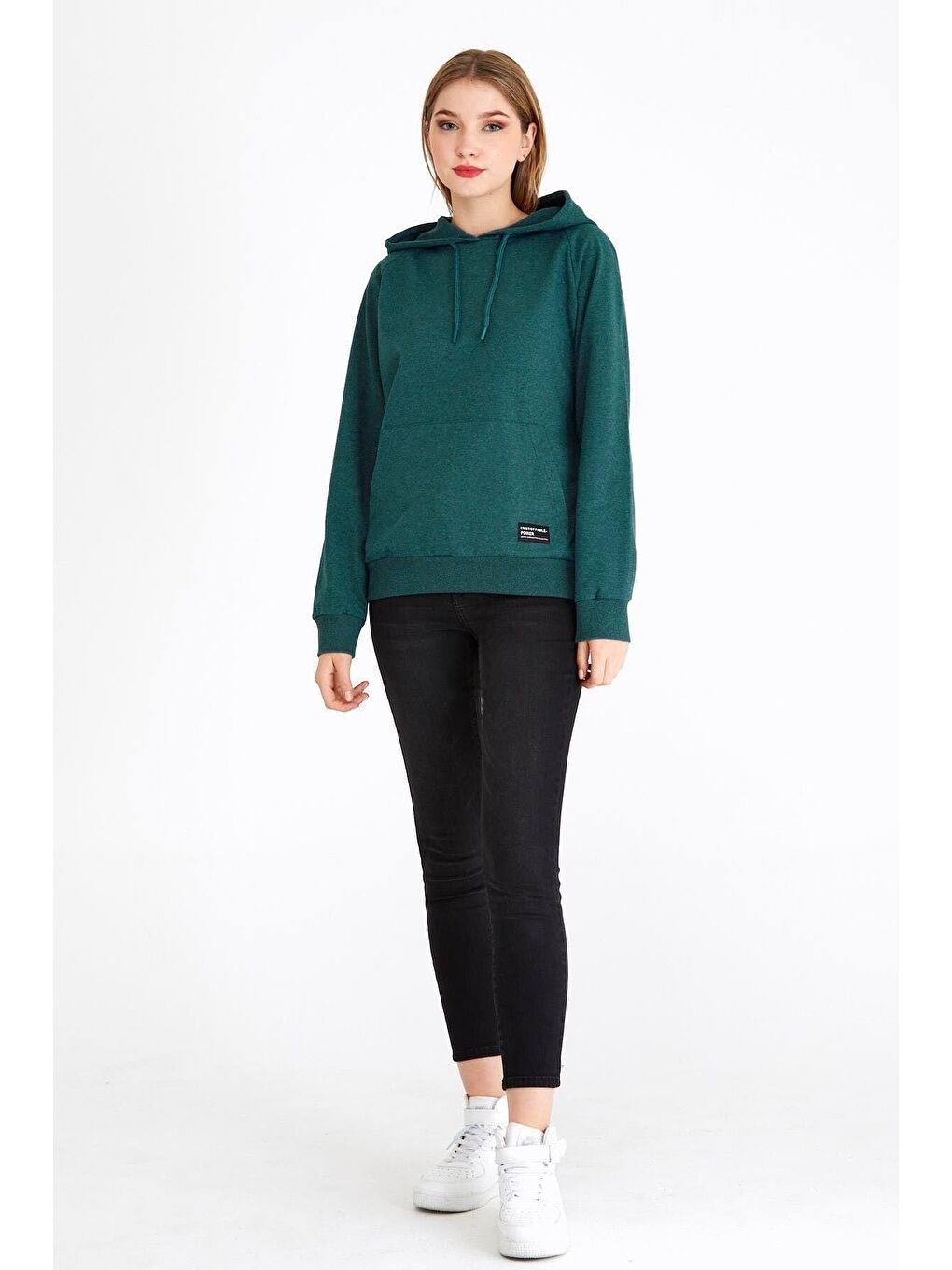 MMETALIC Petrol Kadın Yeşil Kapüşonlu Basic Örme Sweatshirt - 4