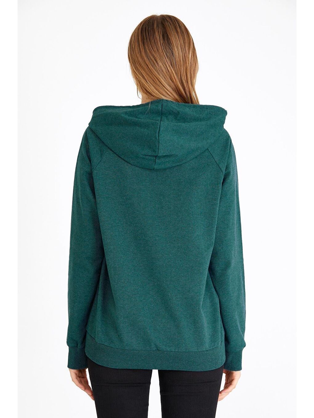 MMETALIC Petrol Kadın Yeşil Kapüşonlu Basic Örme Sweatshirt - 6